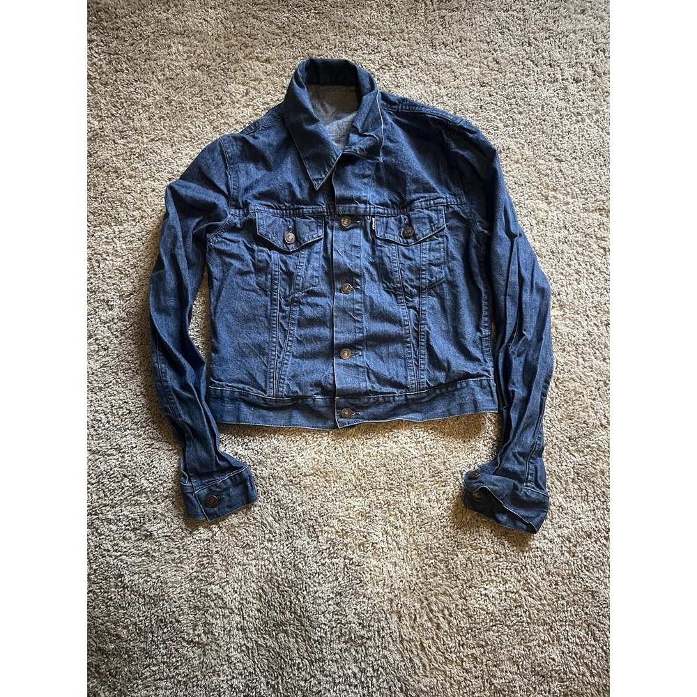 Vintage Levi's White Tab Slim Fit Indigo‎ Dark Wash Trucker Jacket Mens Small